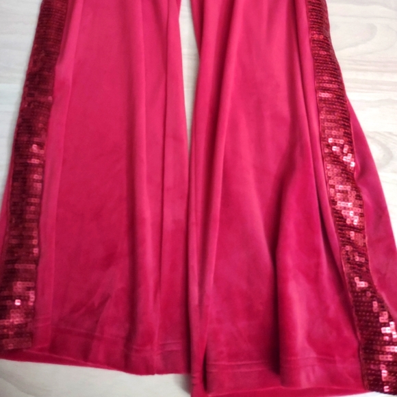 Juicy Couture Cherry Red Sequin Edge Solid Velour Loungewear Pants Y2K Bling - Picture 4 of 8